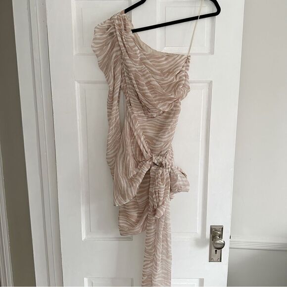 MISHA Jaylene One Shoulder Animal Print Cocktail Dress - Picture 3 of 10